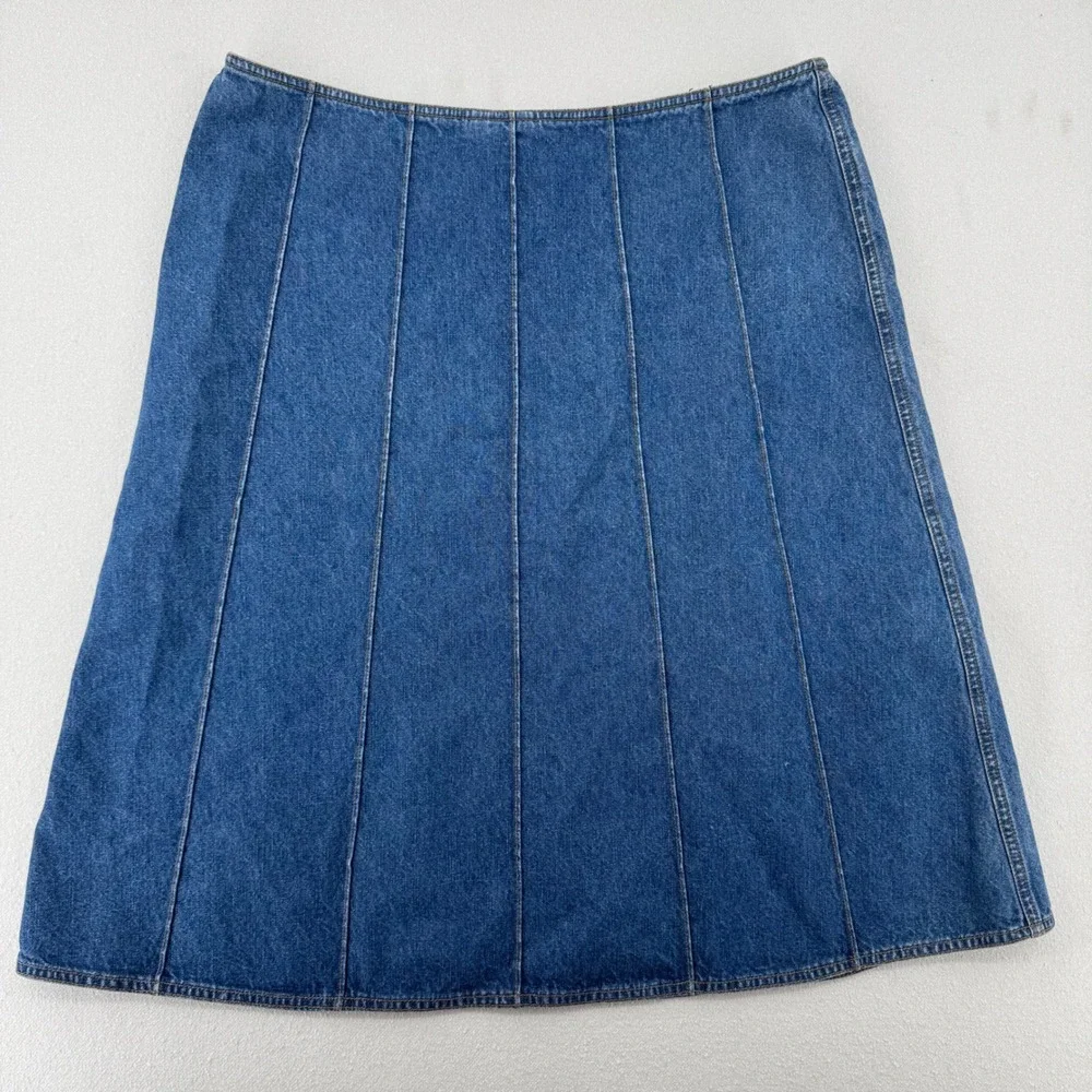 AK Anne Klein‎ Womens Denim Midi Skirt Blue Paneled A-Line 100% Cotton Size 16